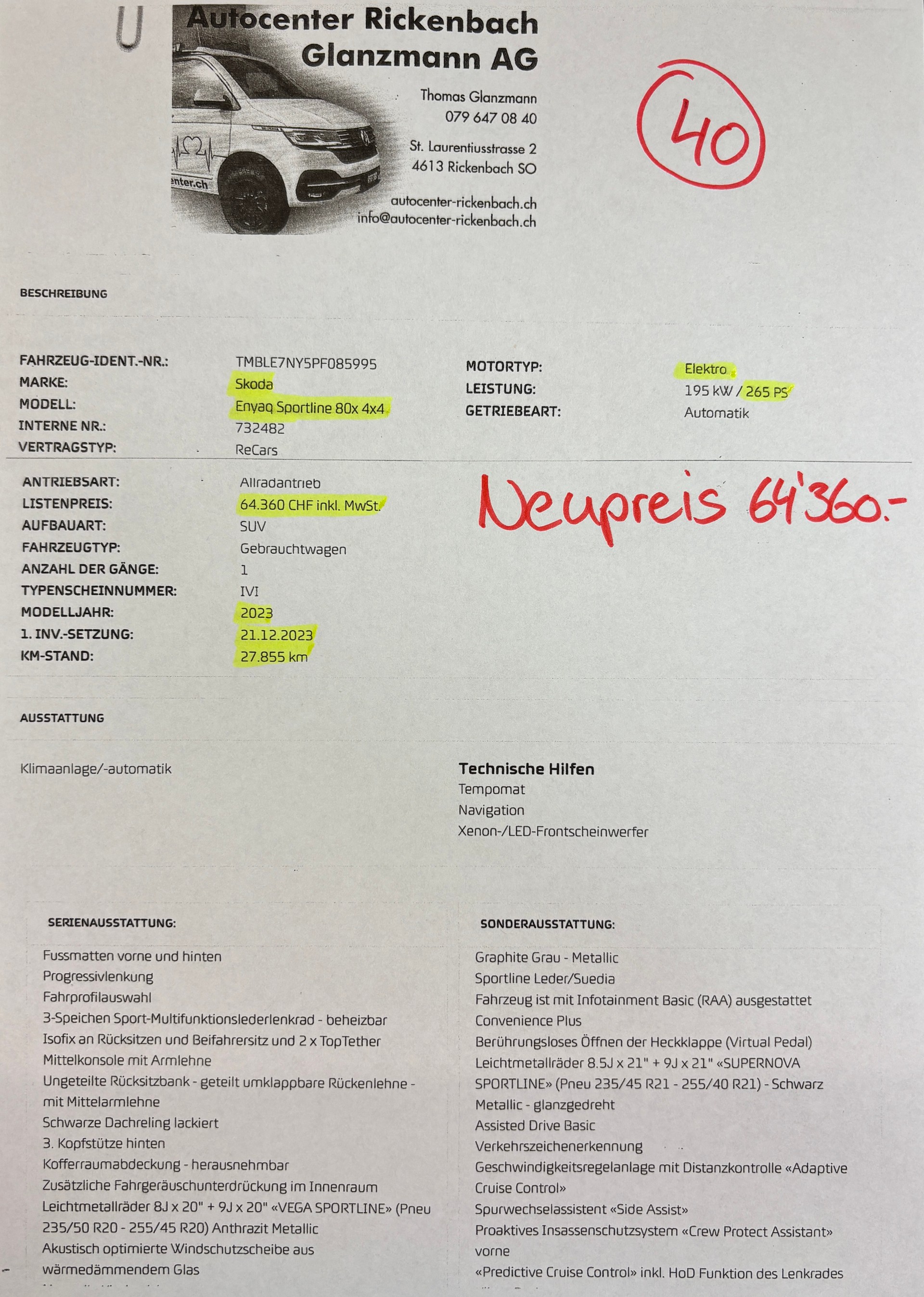 SKODA Enyaq iV 80x Sondermodel *SportLine* ((265PS)) *Neupreis 64'360.-*-showroom-element-2