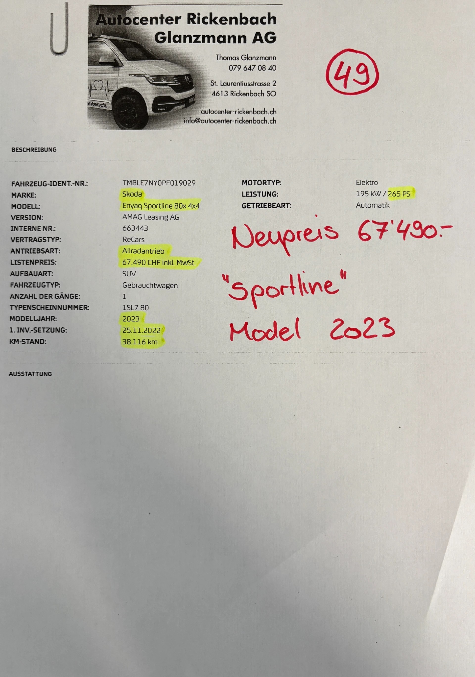 SKODA Enyaq iV 80xSondermodel *SportLine* ((265PS)) *Neupreis 67'490.-*-showroom-element-1