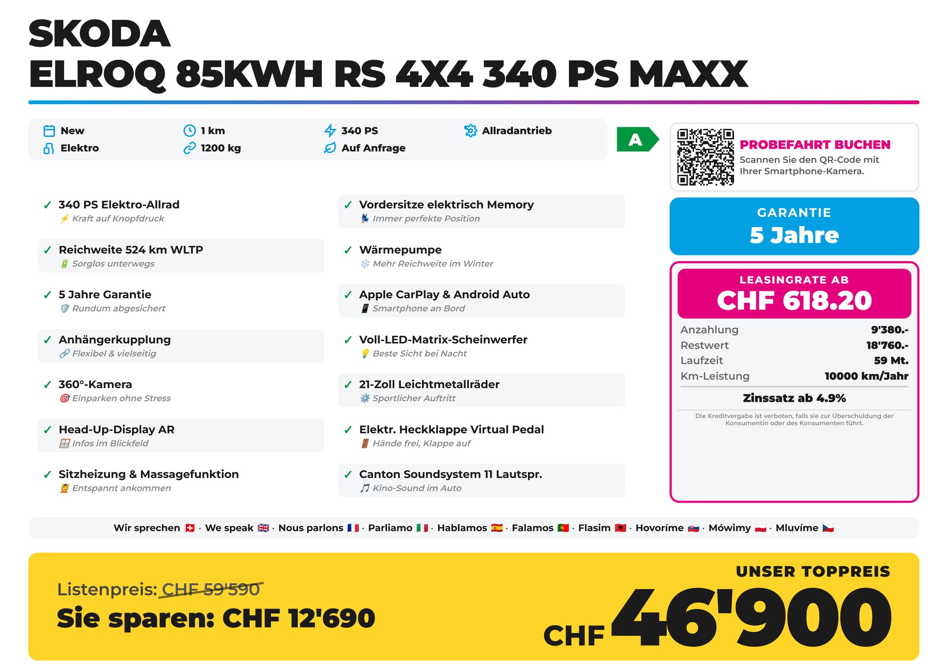 SKODA Elroq 85kWh RS 4x4 340 PS MAXX + AHK + 5 Jahre Garantie-image-1