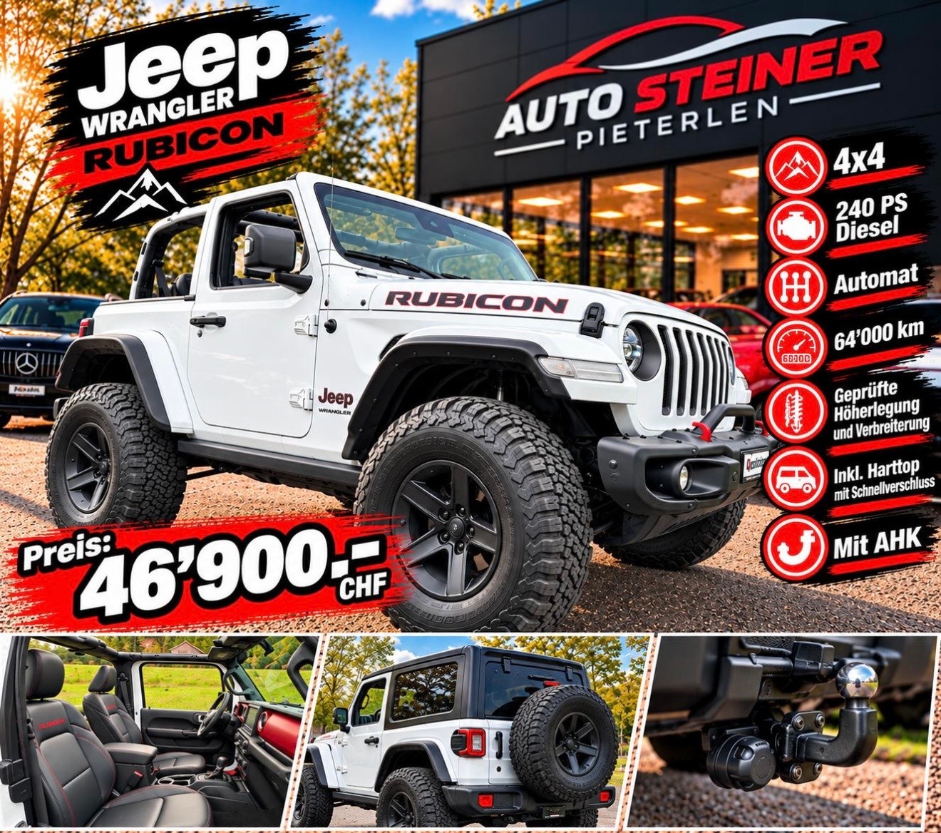 JEEP WRANGLER 2.2MJ RUBICON 4X4 "HÖHER + BREITER" ALLES MIT MFK !! VIEL UMGEBAUT !! FRISCH AB MFK !! AHK 2800 KG. MIT GRATIS SERVICE.