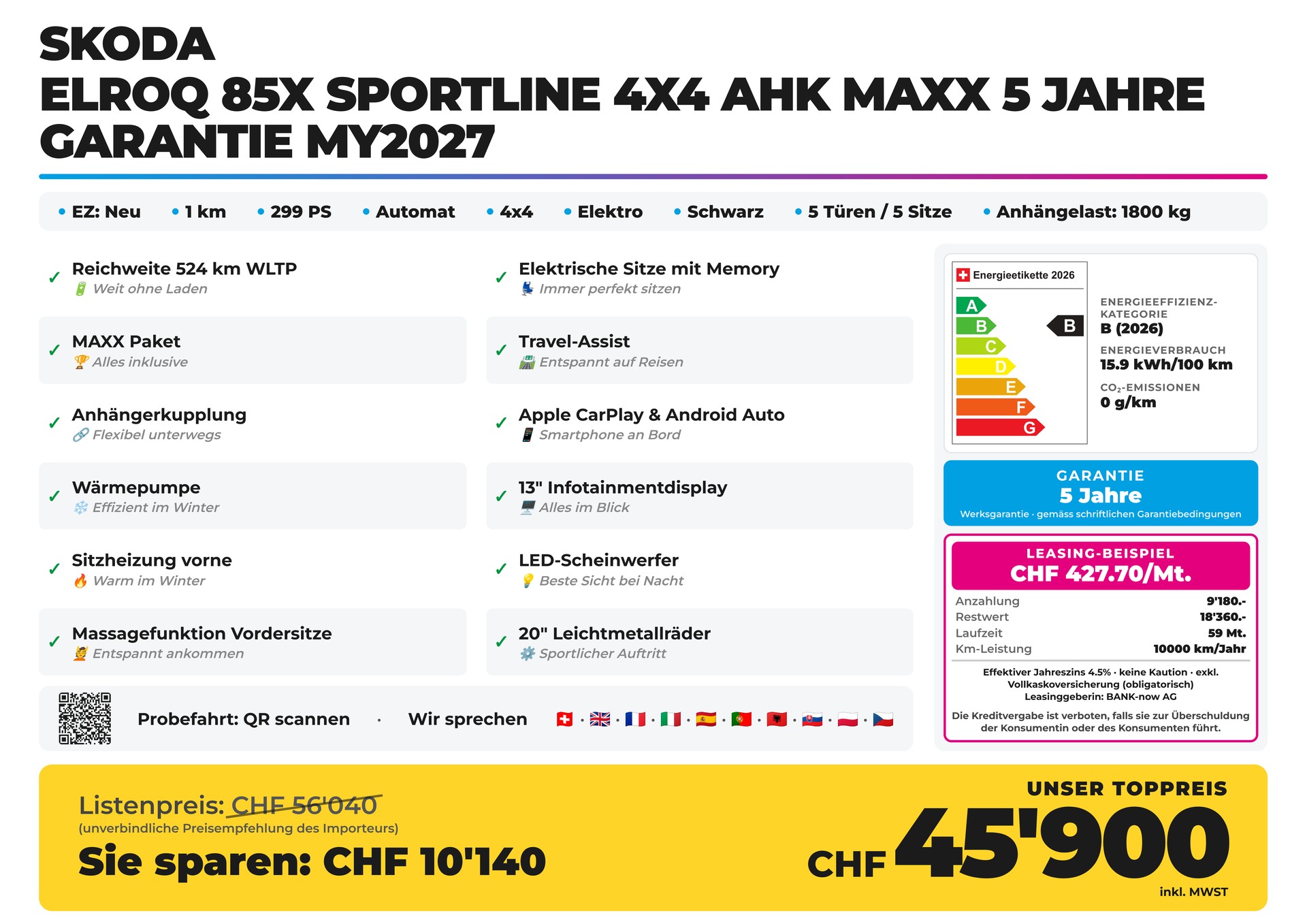 SKODA Elroq 85x Sportline 4x4 AHK MAXX 5 Jahre Garantie MY2027-image-1