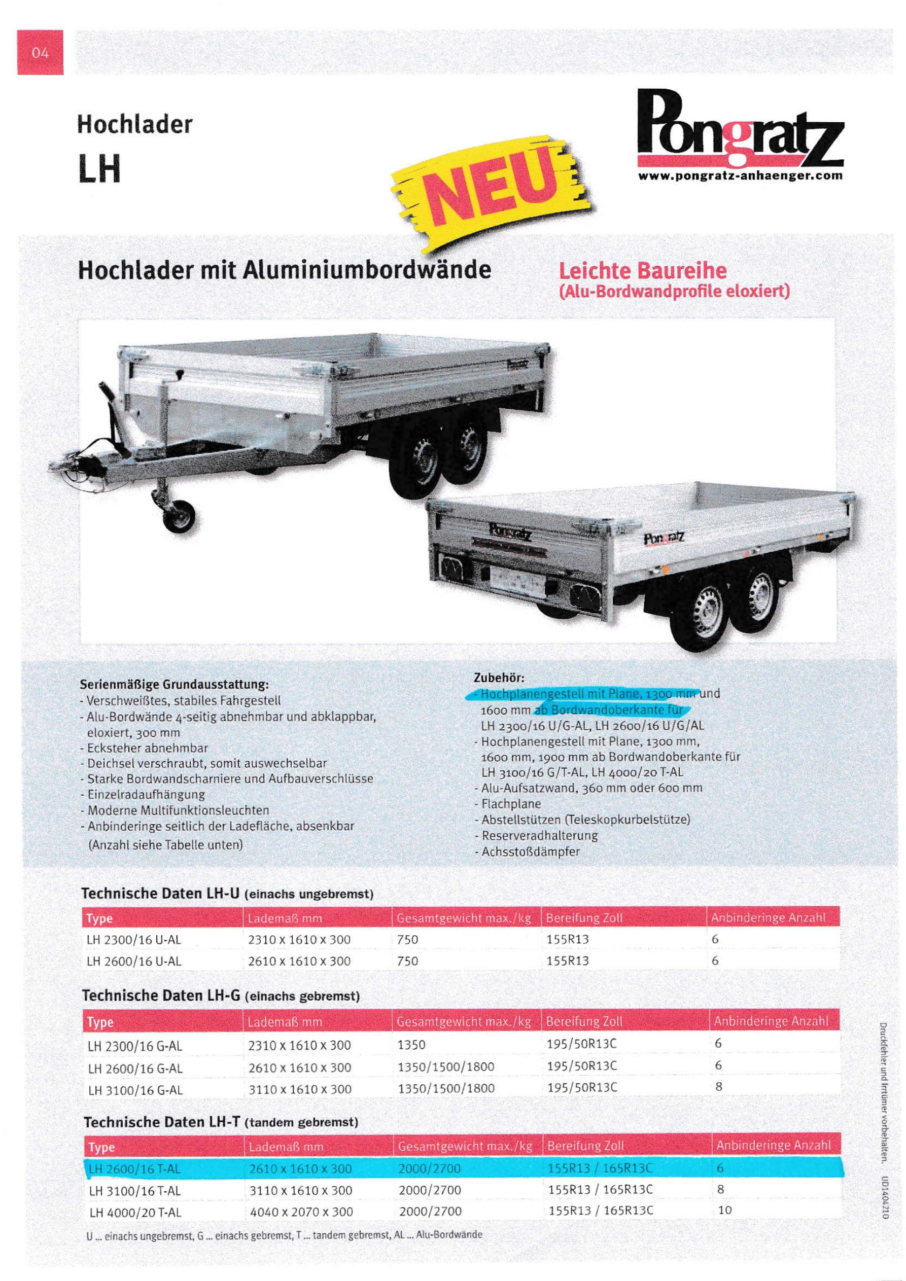 PONGRATZ LH 2600/16 T-AL – Blachenanhänger / Hochlader 2000kg-image-18
