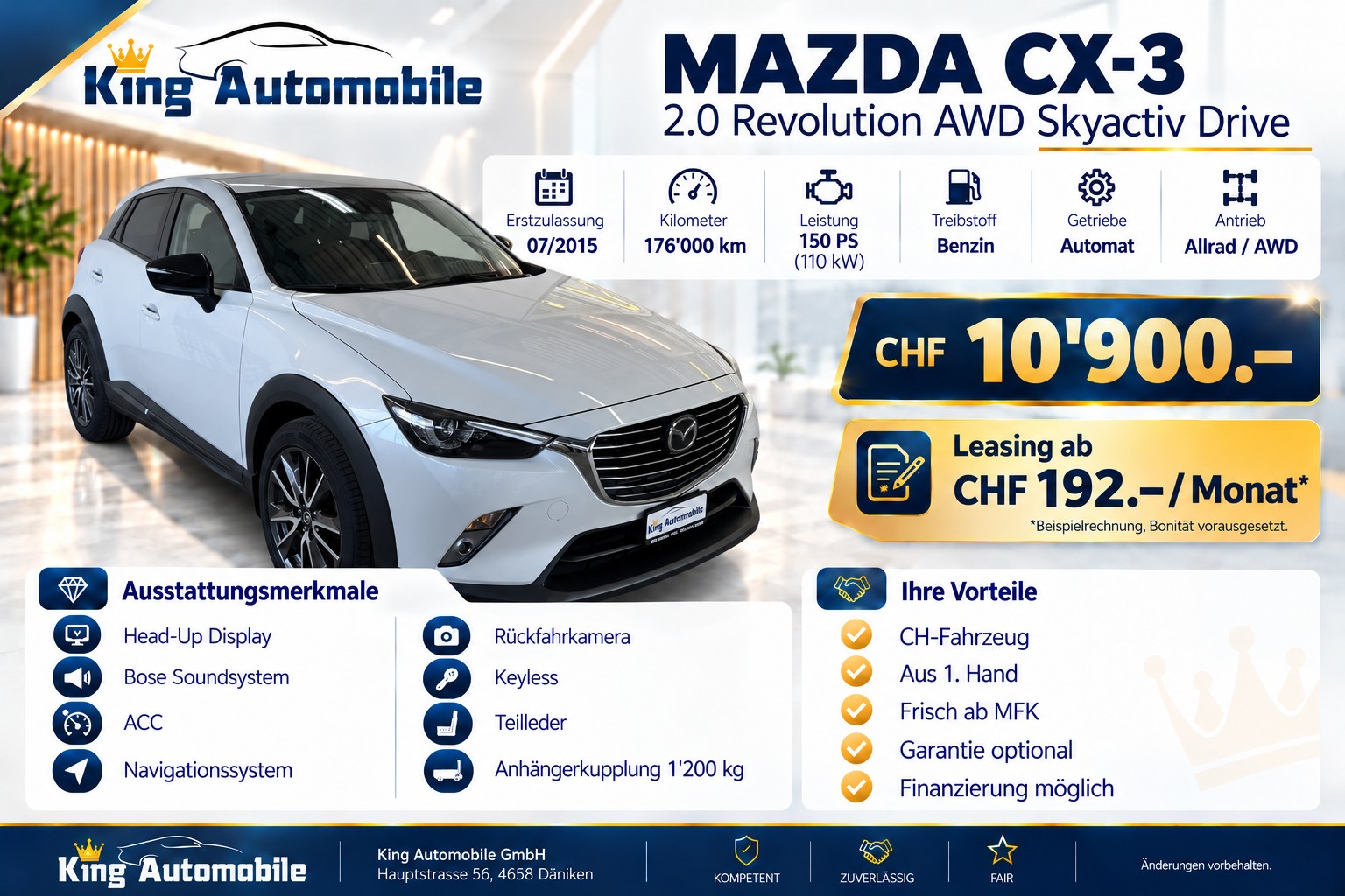 MAZDA CX-3 2.0 Revolution AWD Skyactiv Drive | CH-Auto | 1-Hand | Frisch MFK | AHK | Leder | Navi-showroom-element-1