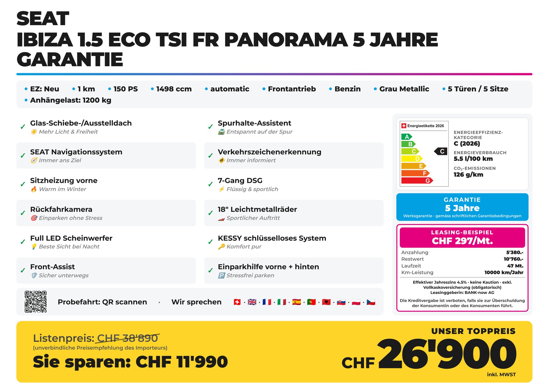 SEAT Ibiza 1.5 Eco TSI FR Panorama 5 Jahre Garantie-showroom-element-1
