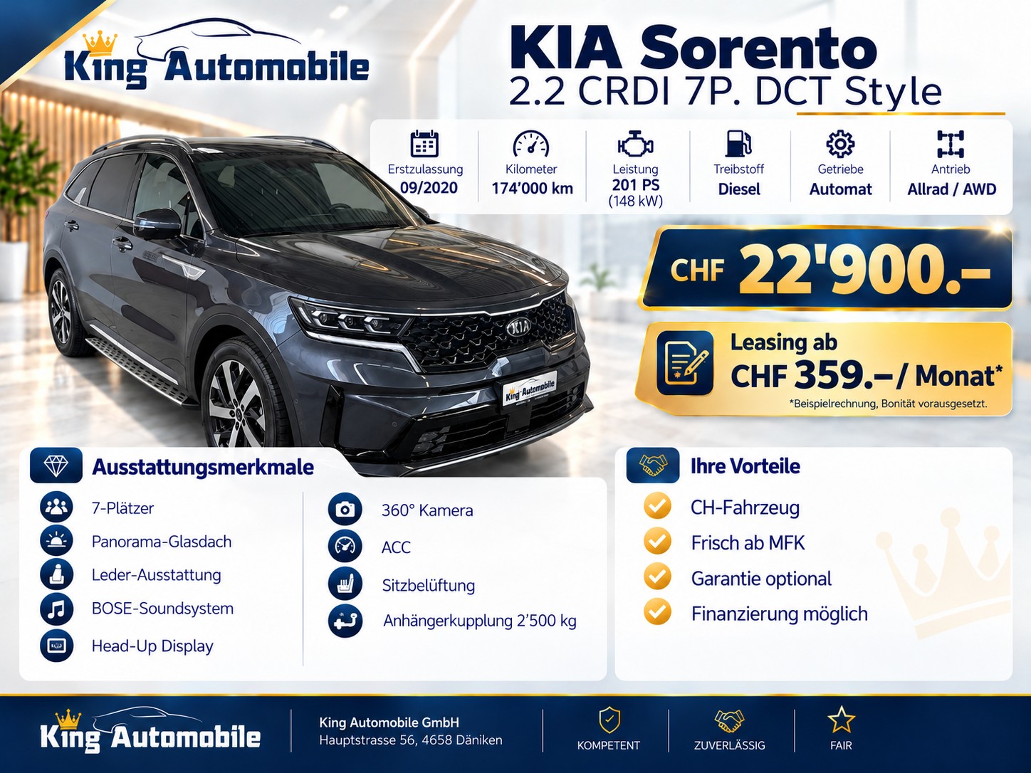 KIA Sorento 2.2 CRDI 7P. DCT Style | Neue Form | CH-Auto | Frisch MFK | AHK 2.5t. | Pano Dach-showroom-element-1