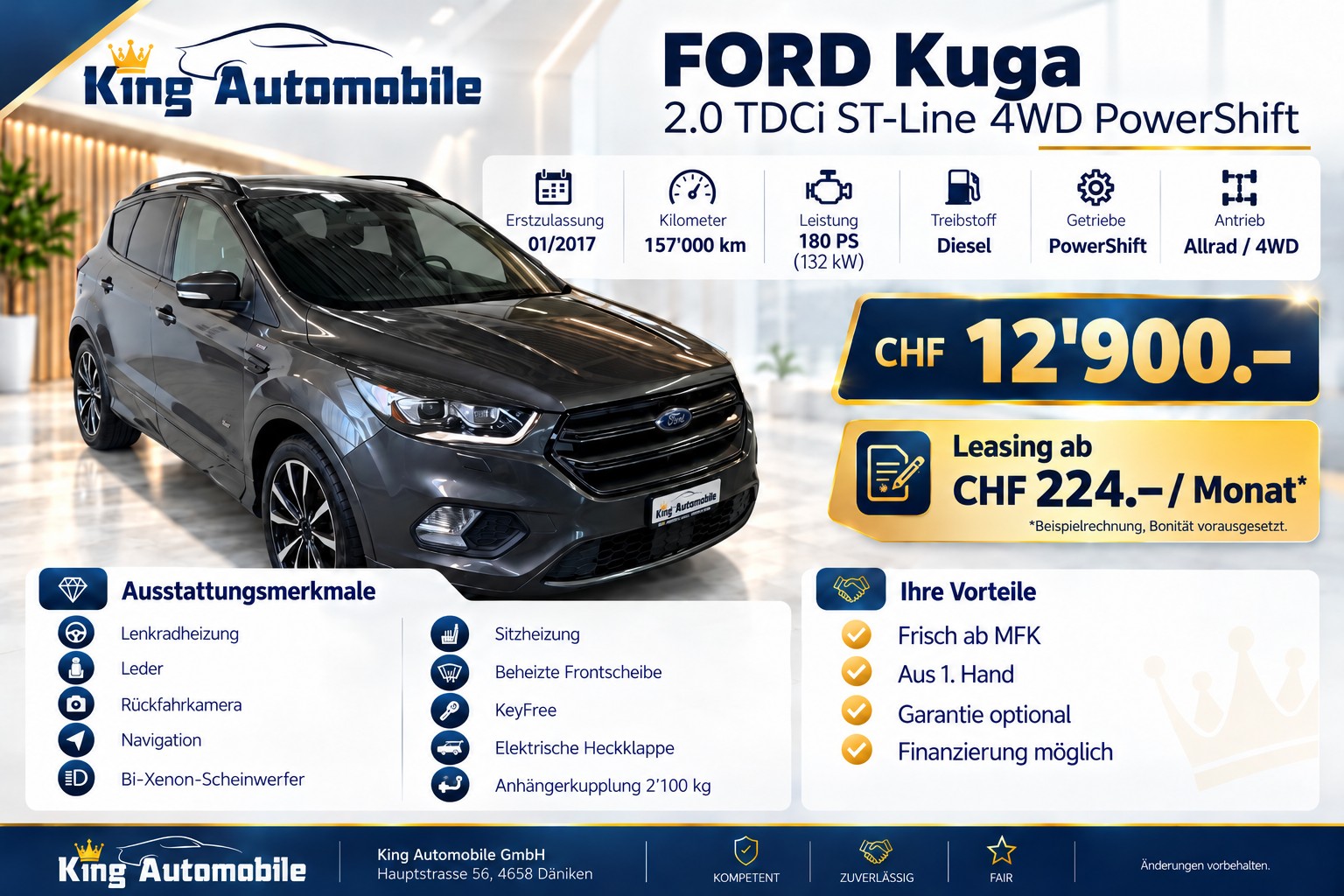 FORD Kuga 2.0 TDCi ST Line 4WD PowerShift | Frisch ab MFK | Aus 1-Hand | Lenkradheizung | Leder | Navi | AHK 2.1t.-showroom-element-1
