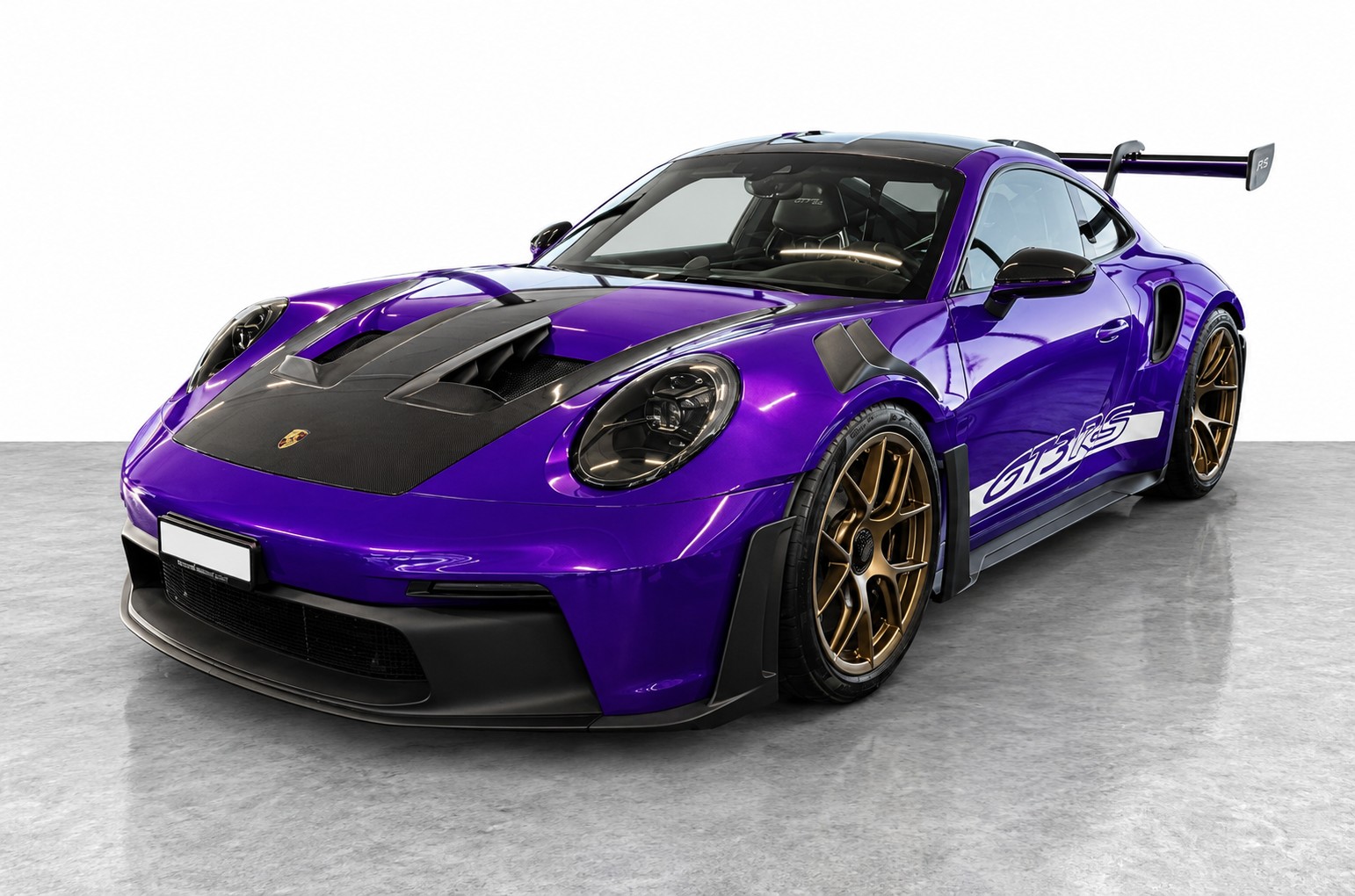 PORSCHE 911 GT3 RS Weissach-Paket (2023) – Vollfolierung Violett / Orig. Schwarz - Keine Rennstrecke - 1. Hand – CH Fahrzeug + Extras-image-0