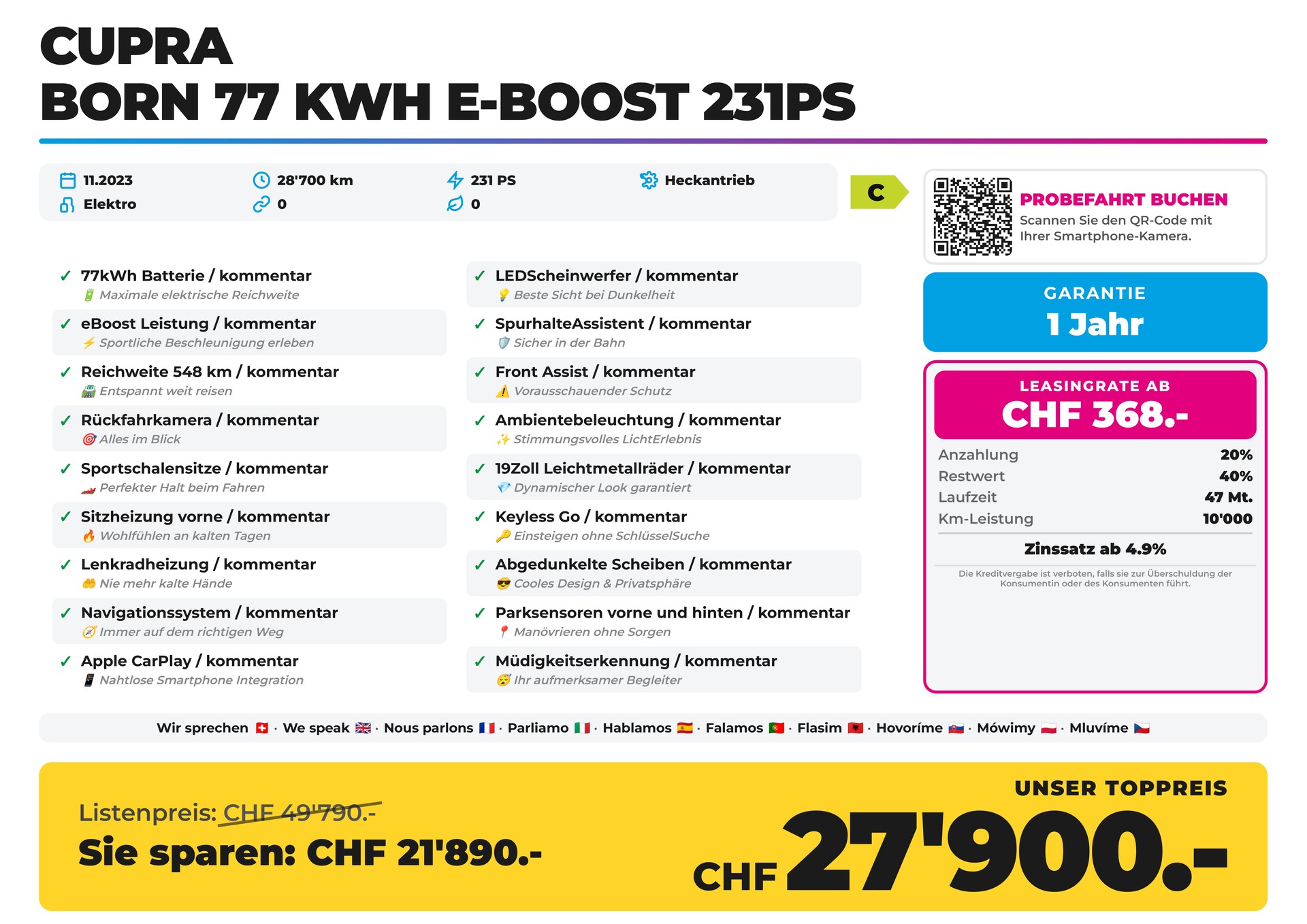 CUPRA Born 77 kWh e-Boost 231PS Reichweite 548 km-image-1