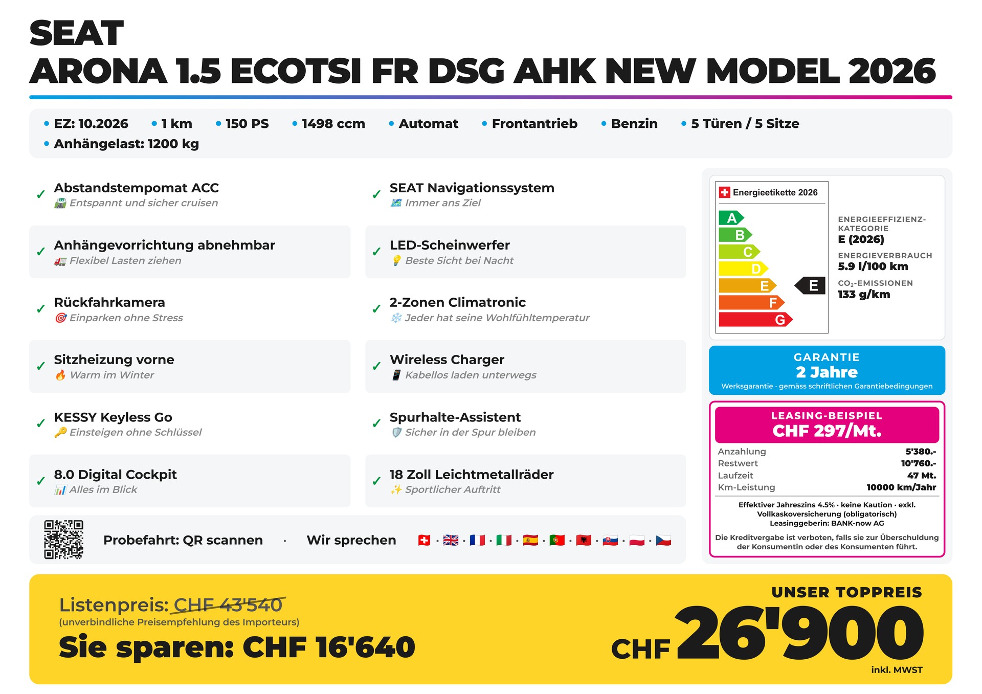 SEAT Arona 1.5 EcoTSI FR DSG AHK NEW Model 2026-image-1
