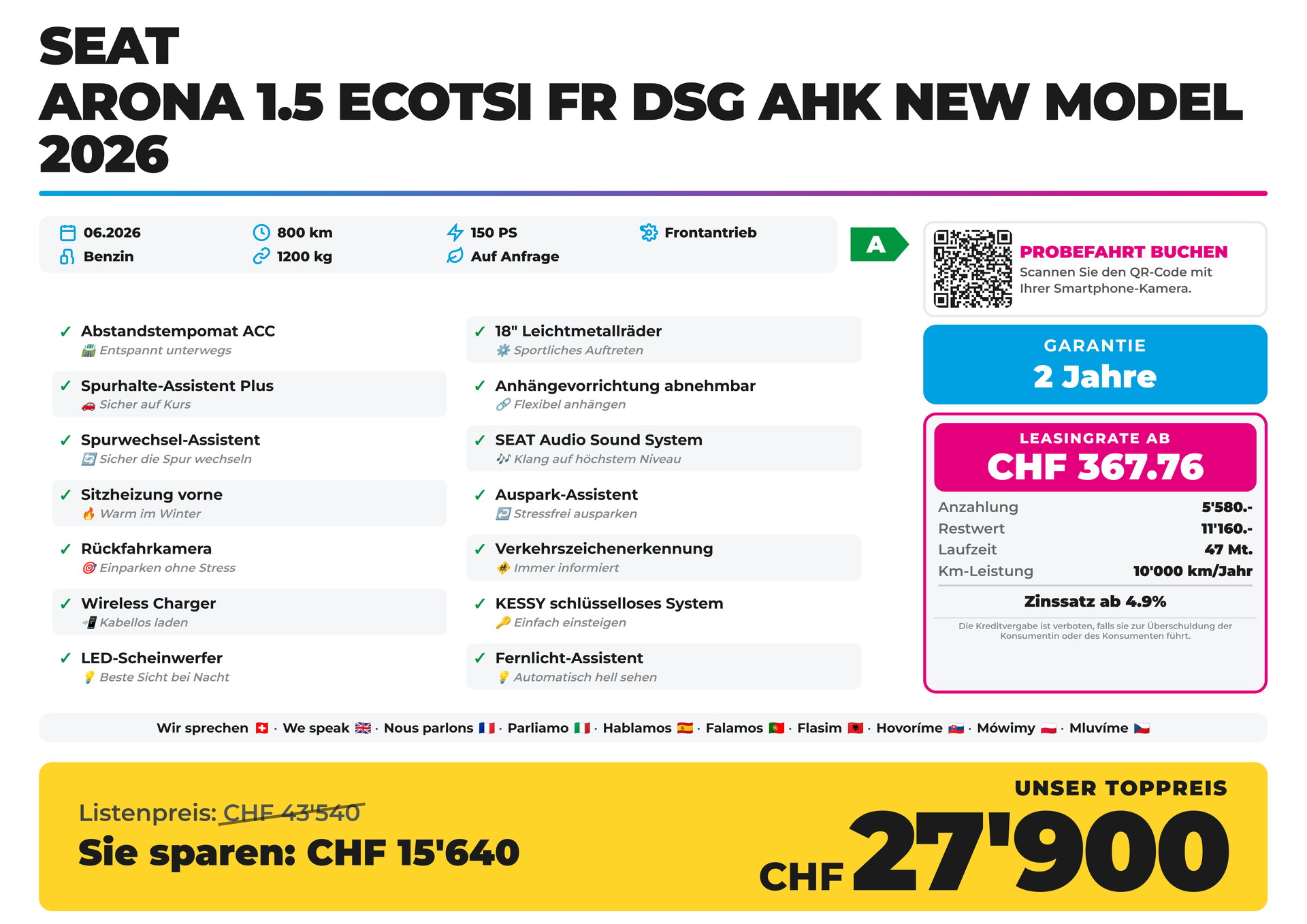 SEAT Arona 1.5 EcoTSI FR DSG AHK NEW Model 2026-image-1
