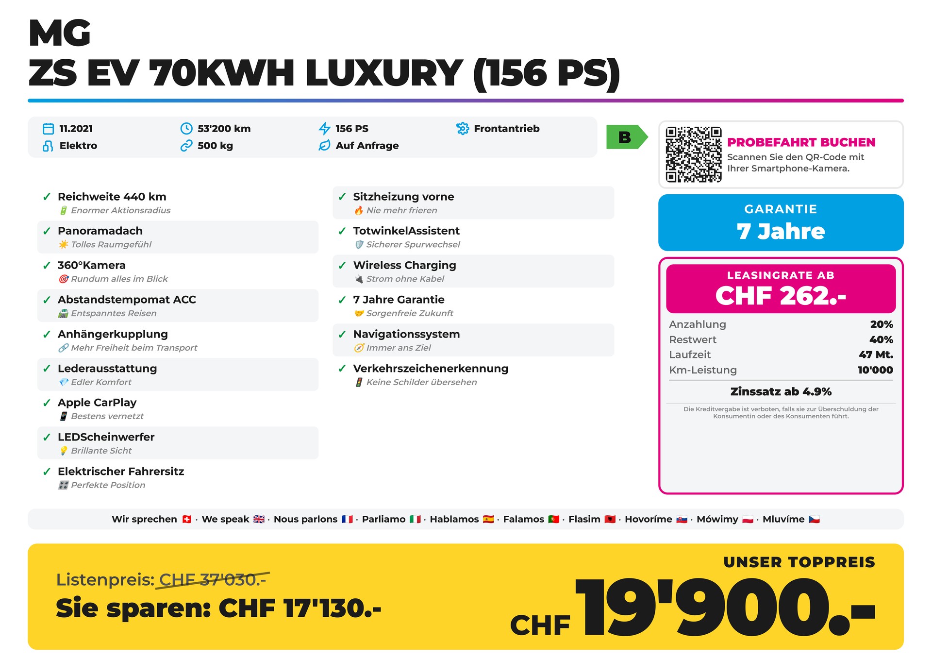 MG ZS EV 70kWh Luxury AHK Panorama Reichweite 440 km-image-1