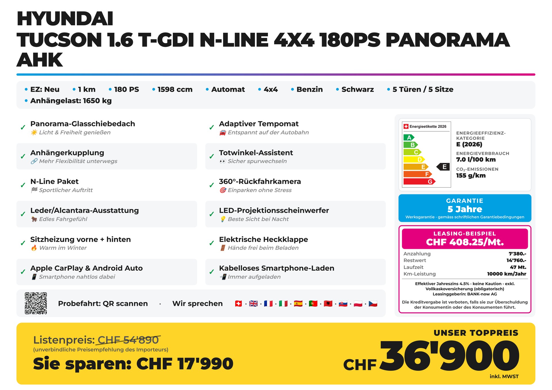 HYUNDAI Tucson 1.6 T-GDI N-Line 4x4 180PS Panorama AHK-image-1