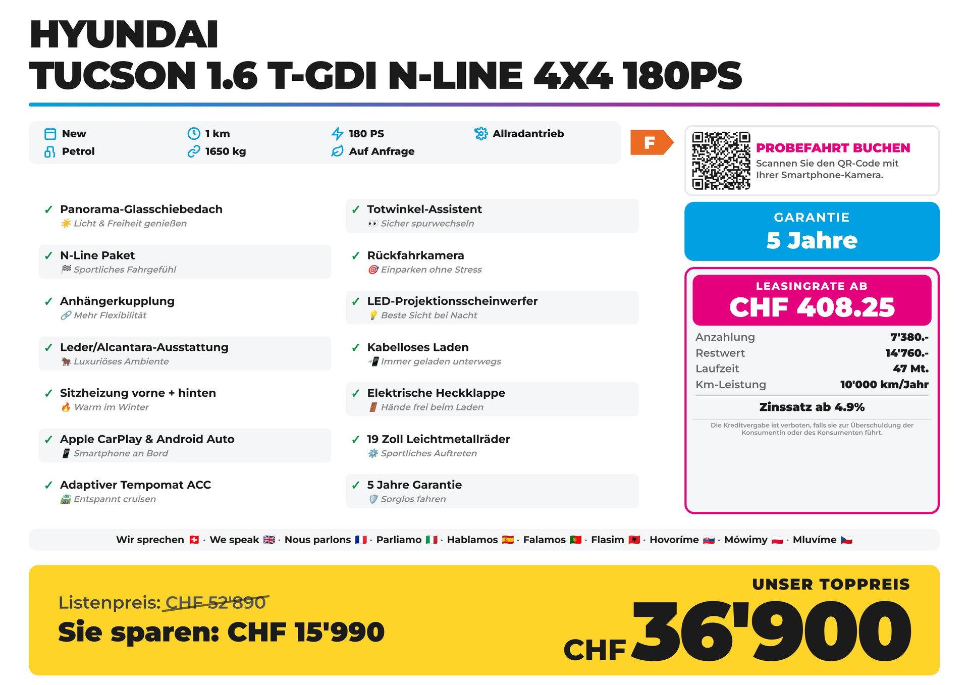 HYUNDAI Tucson 1.6 T-GDI N-Line 4x4 180PS Panorama Anhängerkupplung-image-1