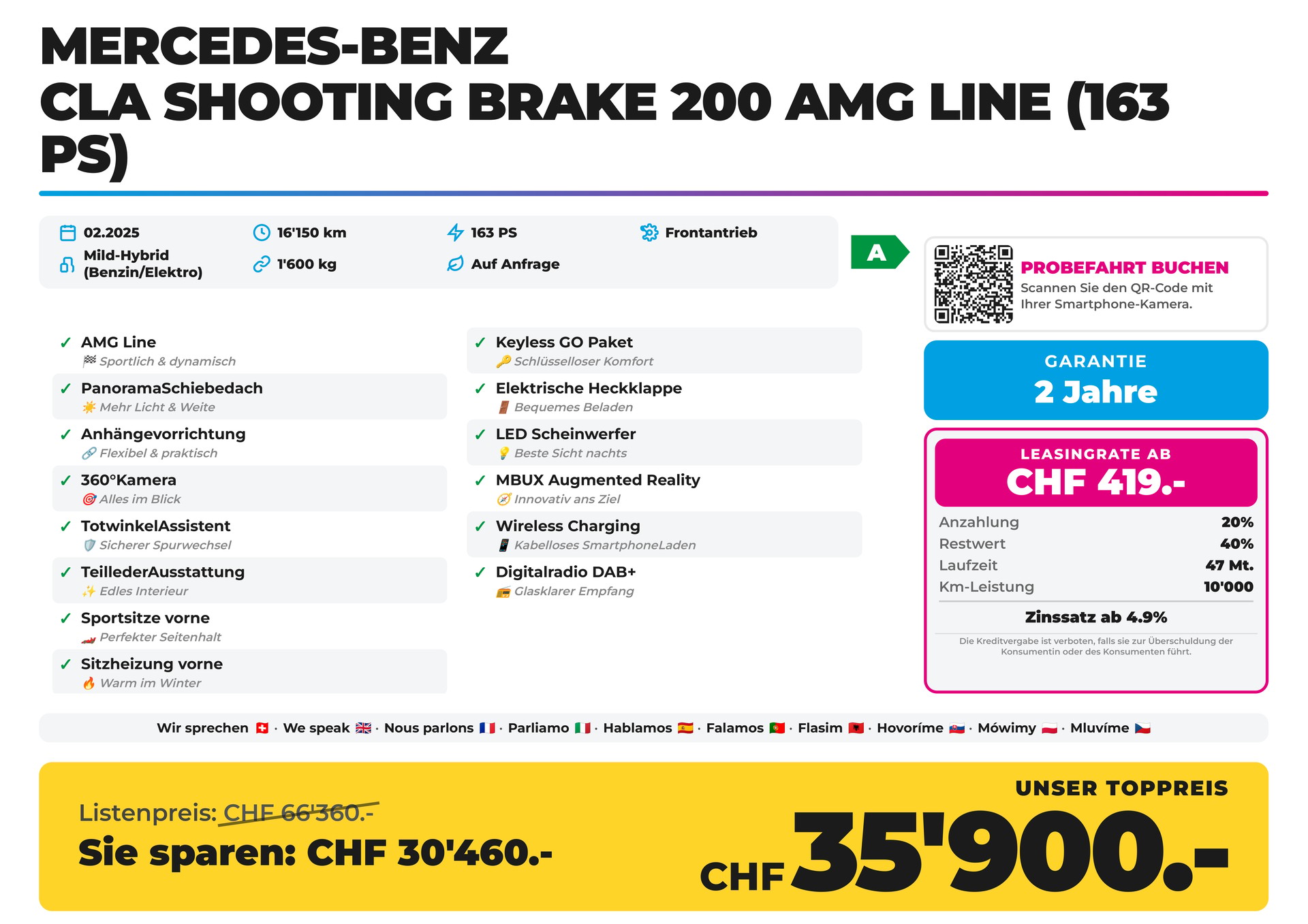 MERCEDES-BENZ CLA Shooting Brake 200 AMG Line Panorama AHK-image-2
