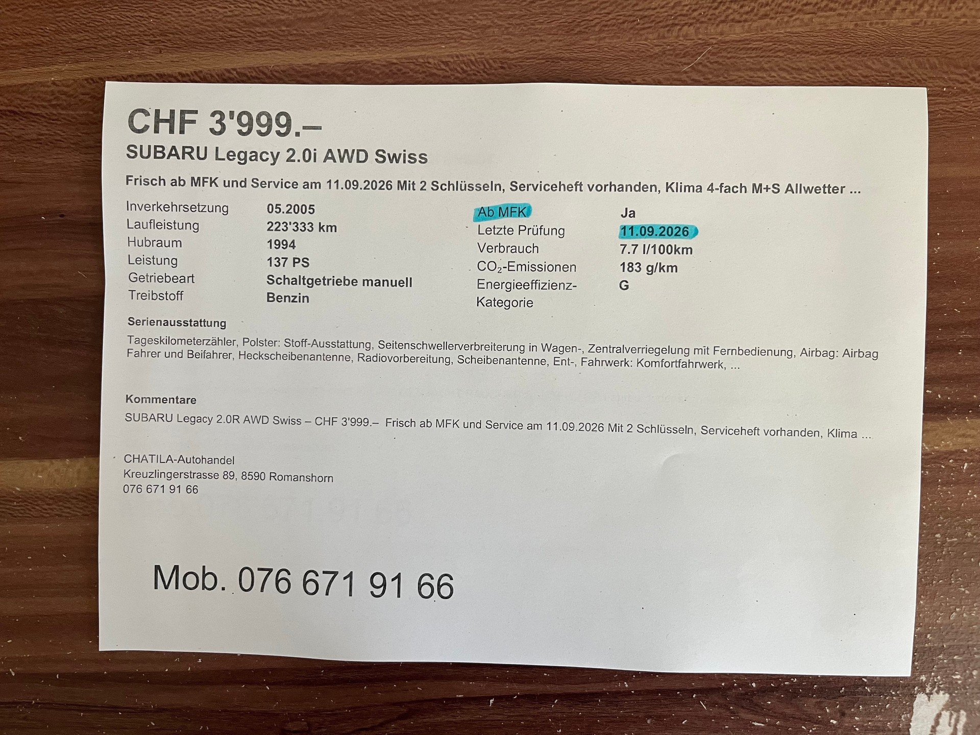 SUBARU Legacy 2.0i AWD Swiss-image-14
