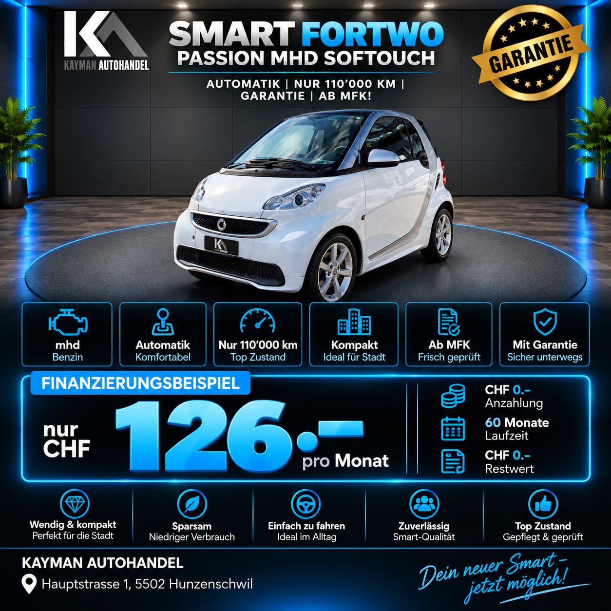 SMART fortwo passion mhd softouch – AUTOMATIK | NUR 110’000 KM | GARANTIE | AB MFK!-image-1