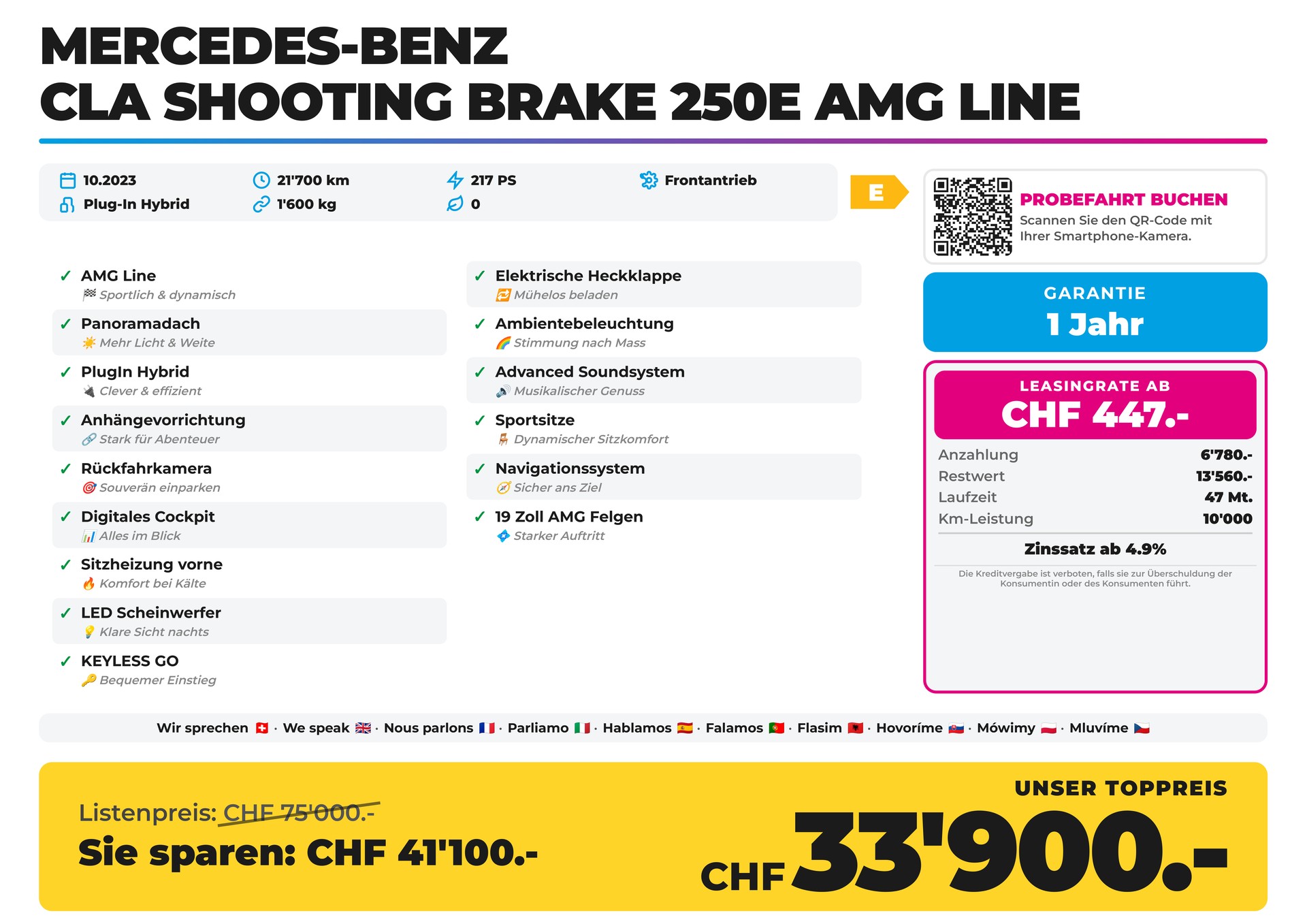 MERCEDES-BENZ CLA Shooting Brake 250e AMG Line AHK Panorama-image-1